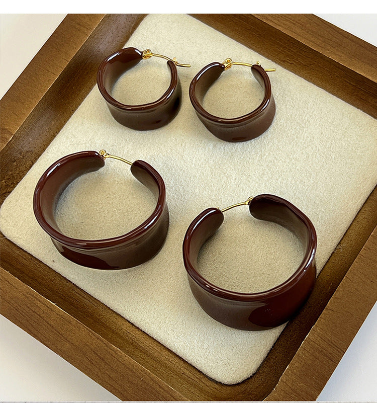 Enamel Irregular C-Shaped Hoop Earrings