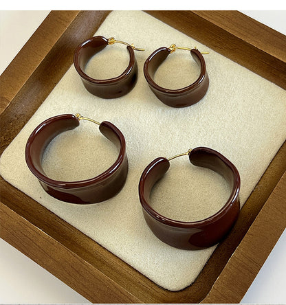 Enamel Irregular C-Shaped Hoop Earrings