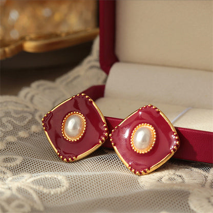 Red Enamel Stud Earrings