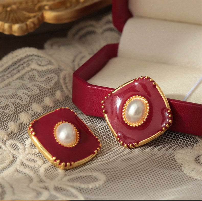 Red Enamel Stud Earrings