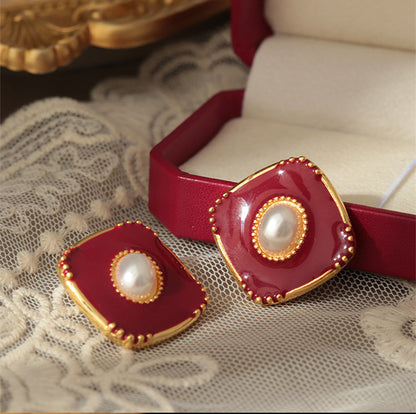 Red Enamel Stud Earrings