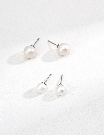 Vintage Gold / Platinum Classic Round Natural Pearl Stud Earrings – 925 Sterling Silver