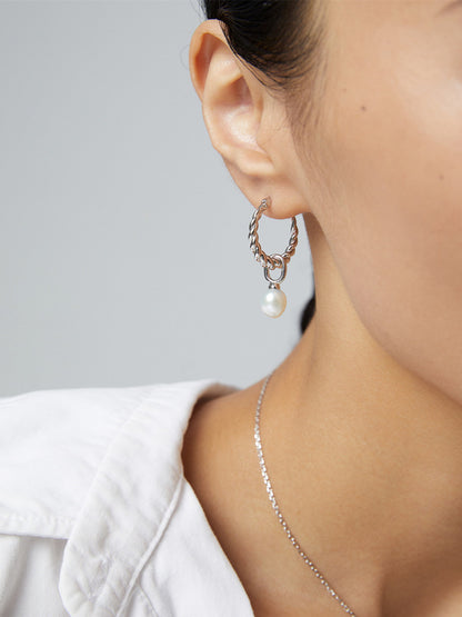 Twisted Rope Hoop Earrings with Natural Pearl – 925 Sterling Silver