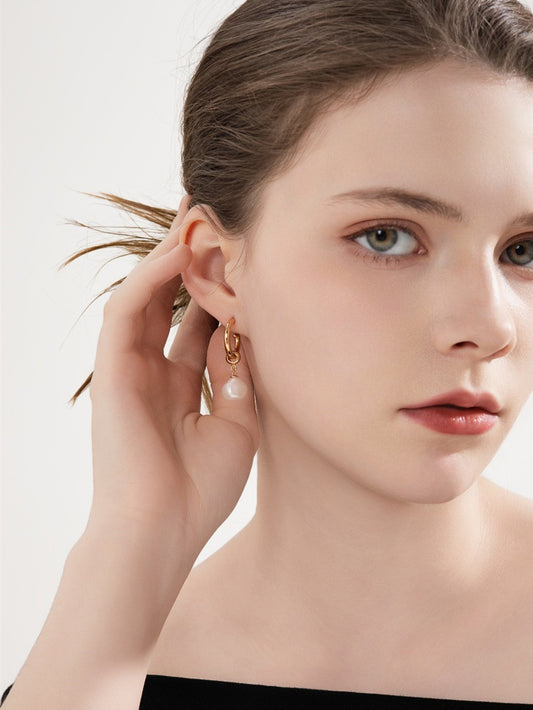 Twisted Rope Hoop Earrings with Natural Pearl – 925 Sterling Silver