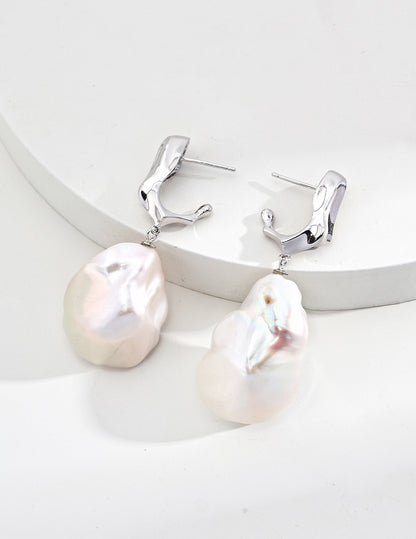 Baroque Pearl Drop Earrings – Irregular Natural Pearls, 925 Sterling Silver
