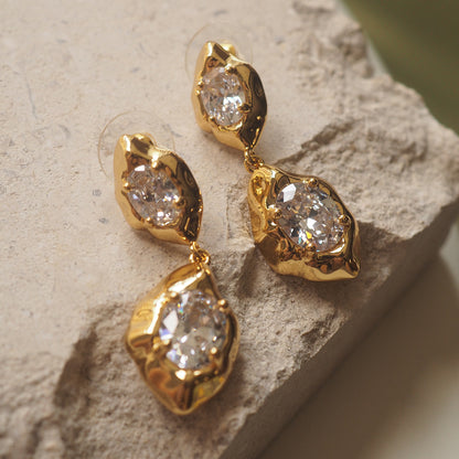 Hand-Hammered Zircon Gemstone Drop Earrings for Wedding/Date/Daily