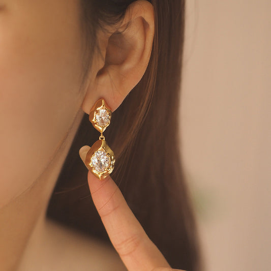Hand-Hammered Zircon Gemstone Drop Earrings for Wedding/Date/Daily