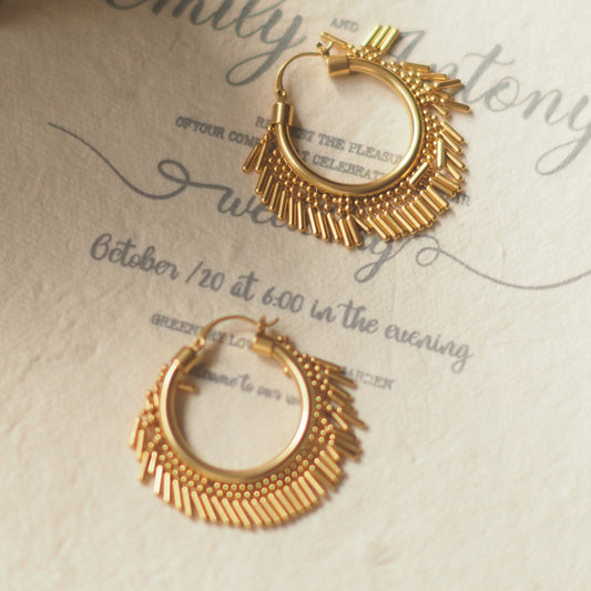 Minimalist Vintage Matte Tassel Hoop Earrings – Gold Plated