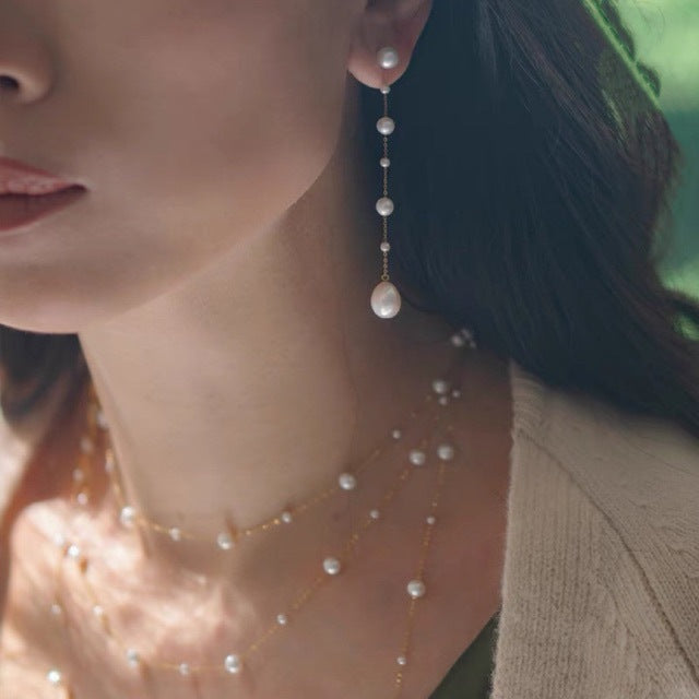 Fairy Freshwater Pearl Starry Ear Thread Earrings for Girlfriend or Best Friend
