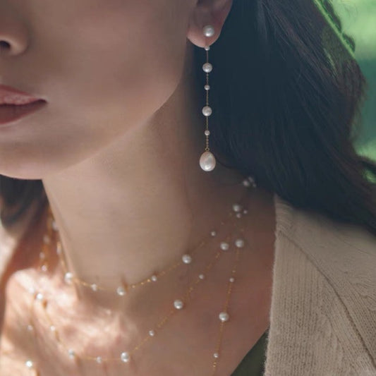 Fairy Freshwater Pearl Starry Ear Thread Earrings for Girlfriend or Best Friend