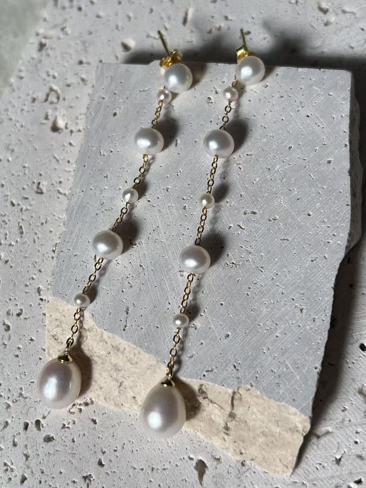 Fairy Freshwater Pearl Starry Ear Thread Earrings for Girlfriend or Best Friend