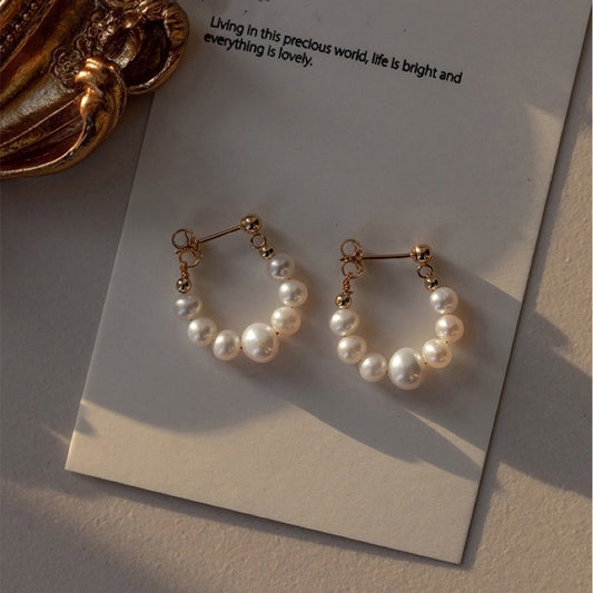 Hoop Earrings with Natural Freshwater Pearls