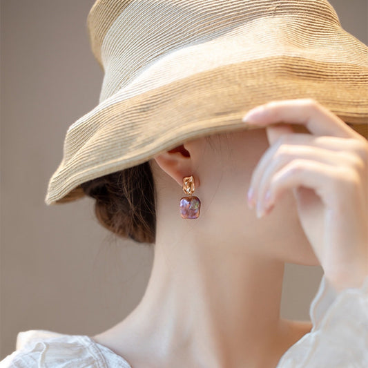 Natural Mauve Square Baroque Pearl Drop Earrings – Unique Statement Jewelry
