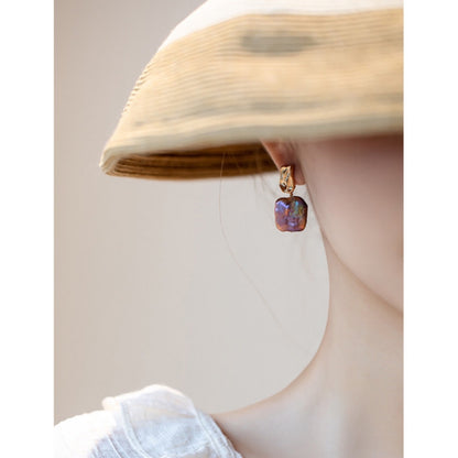 Natural Mauve Square Baroque Pearl Drop Earrings – Unique Statement Jewelry