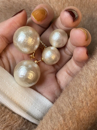 Handmade S925 Silver Big Cotton Pearl Stud Earrings for daily wear/wedding/party