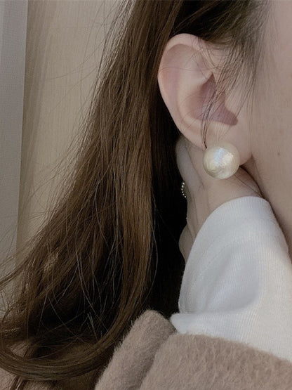 Handmade S925 Silver Big Cotton Pearl Stud Earrings for daily wear/wedding/party