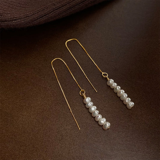 Freshwater Pearl Beaded Gold Threader Earrings