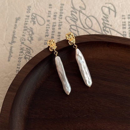 Baroque Stick Pearl Earrings – Unique Freshwater Pearls for Dailywear/Wedding Jewelry