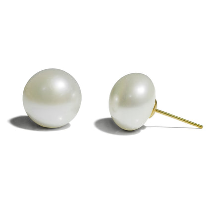 Freshwater Button Pearl Stud Earrings – Classic Design