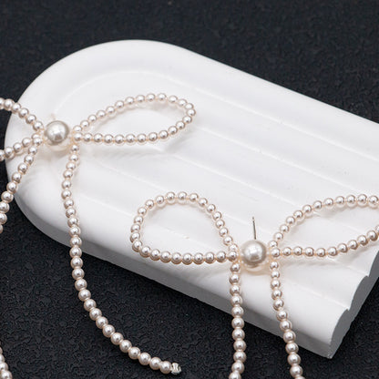 Pearl Bow Tassel Earrings – Oversized Long Statement Dangle with S925 Silver Posts