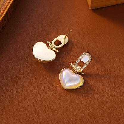 Heart-shaped Pearl Zircon Drop Earrings – with S925 Silver Posts