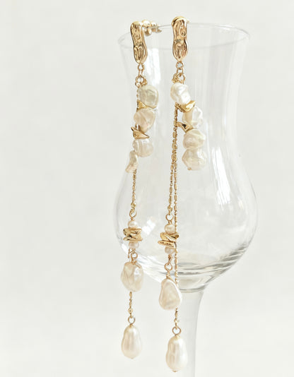 Gold Baroque Pearl Long Tassel Drop Earrings – Pearl Jewelry for Women