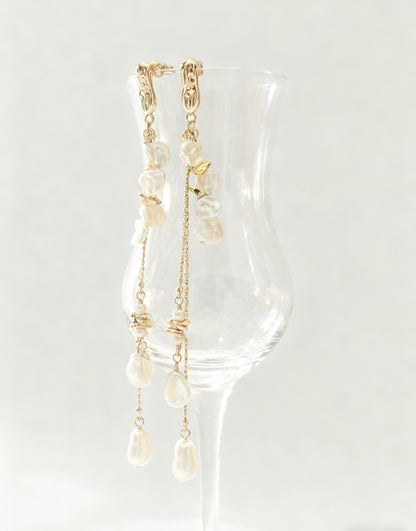 Keshi Pearl Long Tassel Drop Earrings