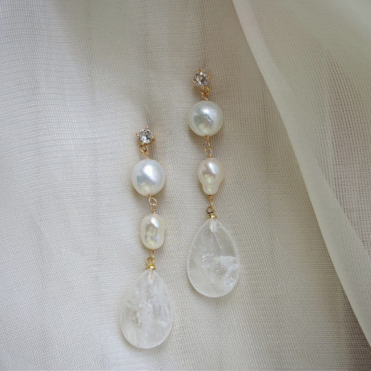 baroque pearl drop earring with crystal
