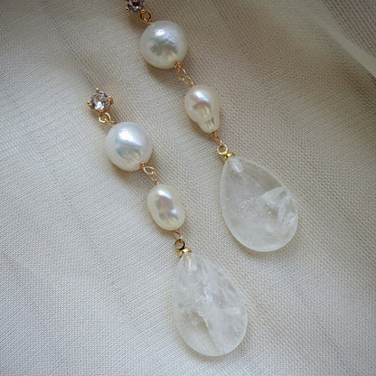 Baroque Teardrop Earrings with Freshwater Pearls & White Crysta for Women