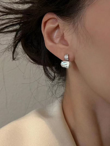 baroque pearl earring with diamonds