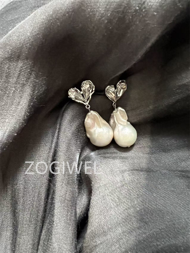 Freshwater Baroque Pearl Drop Earrings with Heart