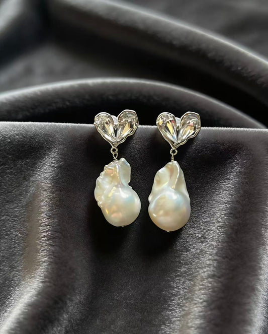 Freshwater Baroque Pearl Drop Earrings with Heart