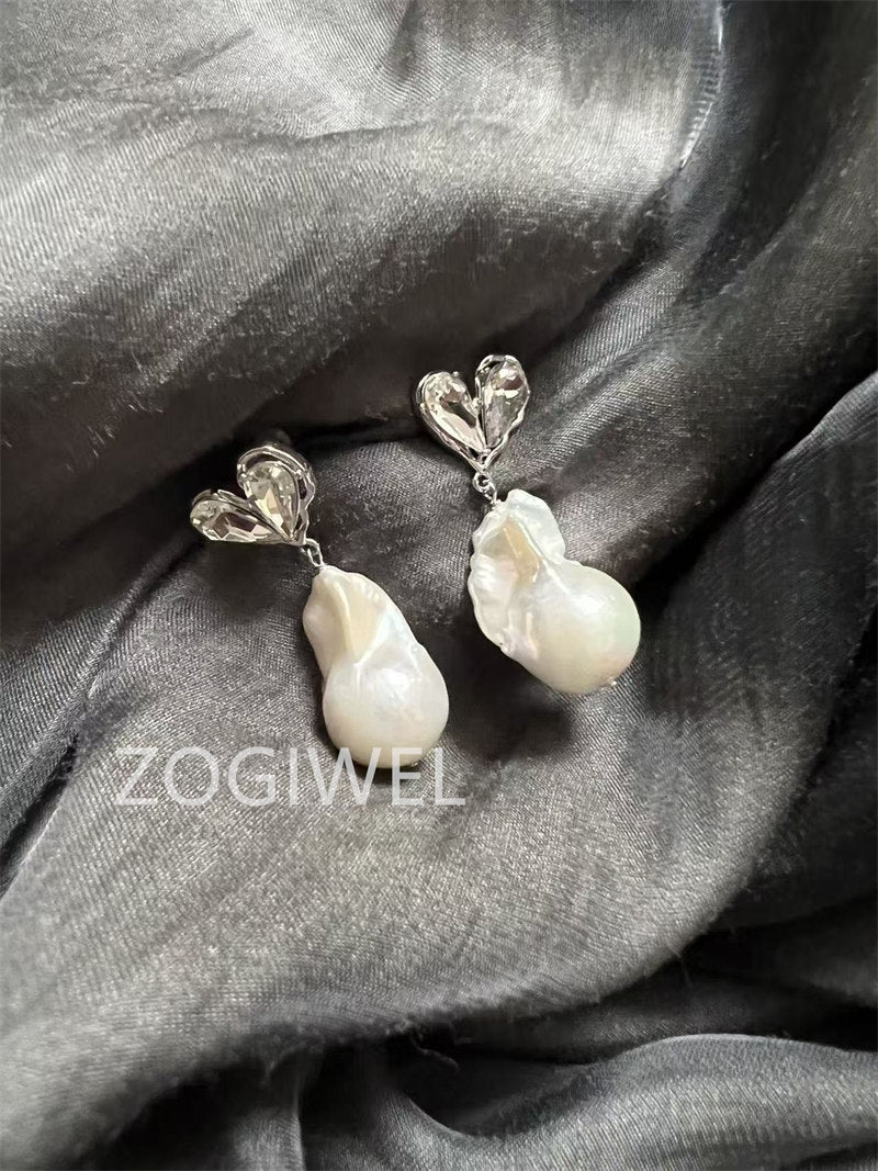 Freshwater Baroque Pearl Drop Earrings with Heart