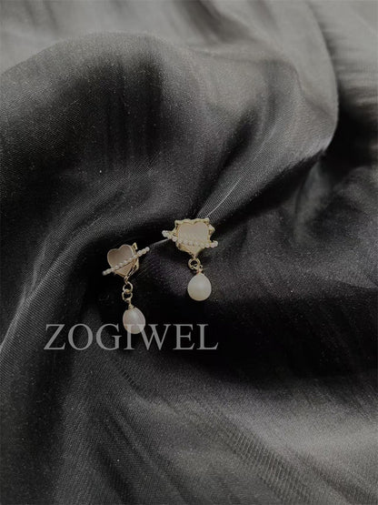 Freshwater Teardrop Pearl & Heart Mother of Pearl Drop Earrings