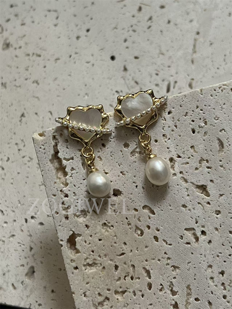 heart shaped pearl earrings