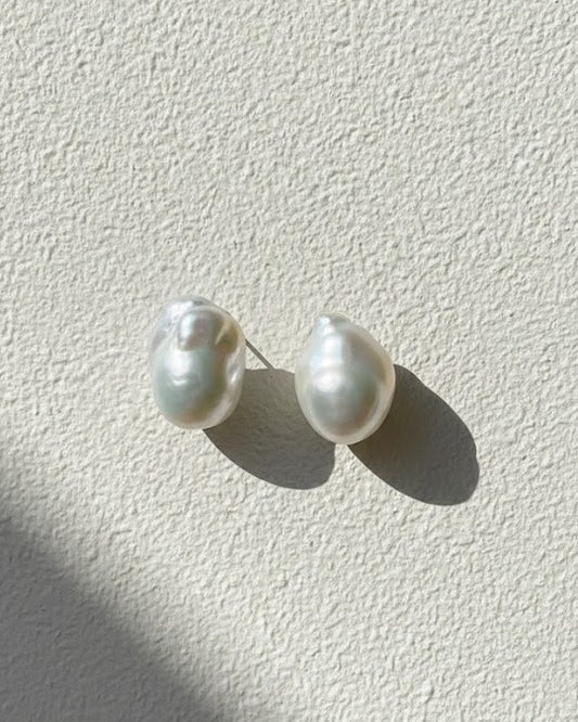 big Baroque Pearl Stud Earrings