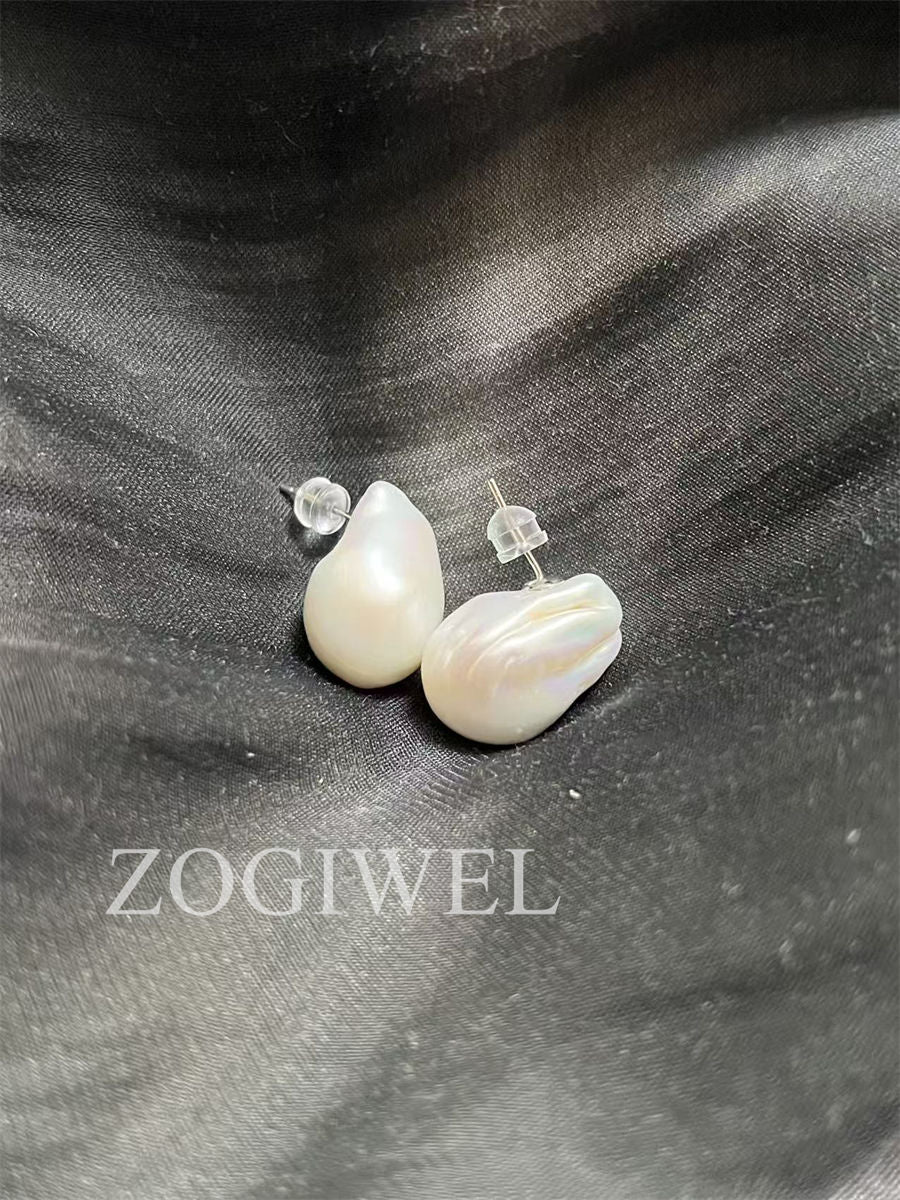 Large Baroque Pearl Stud Earrings