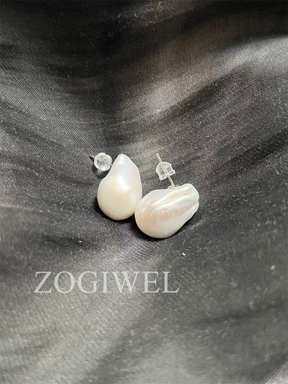 Large Baroque Pearl Stud Earrings