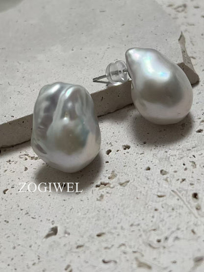 Large Baroque Pearl Stud Earrings