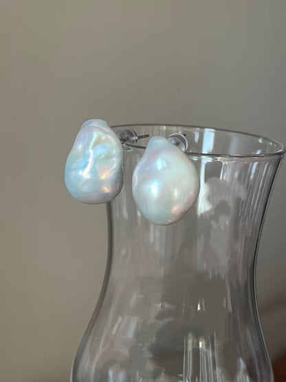 Large Baroque Pearl Stud Earrings