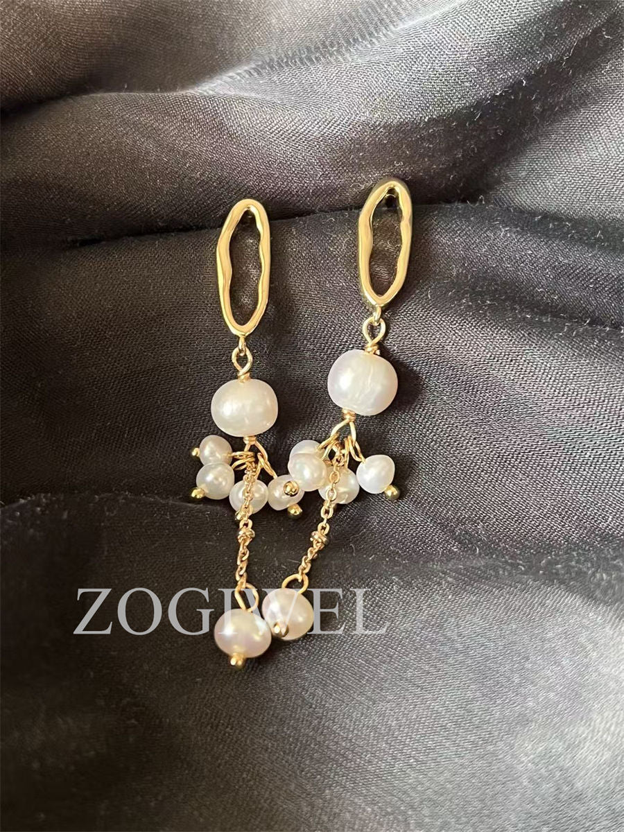 Baroque Pearl Cluster Drop Earrings