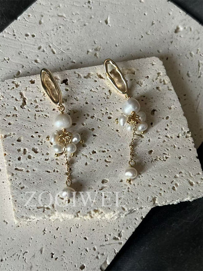 Baroque Pearl Cluster Drop Earrings