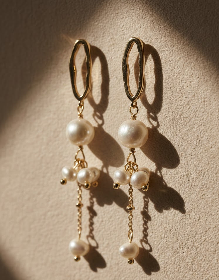 gold and baroque pearl cluster earrings for wedding