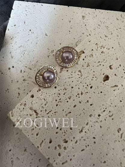 Purple Pearl Stud Earrings