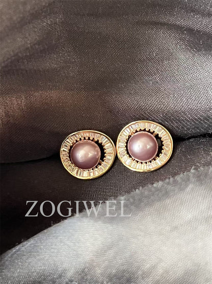 Purple Pearl Stud Earrings