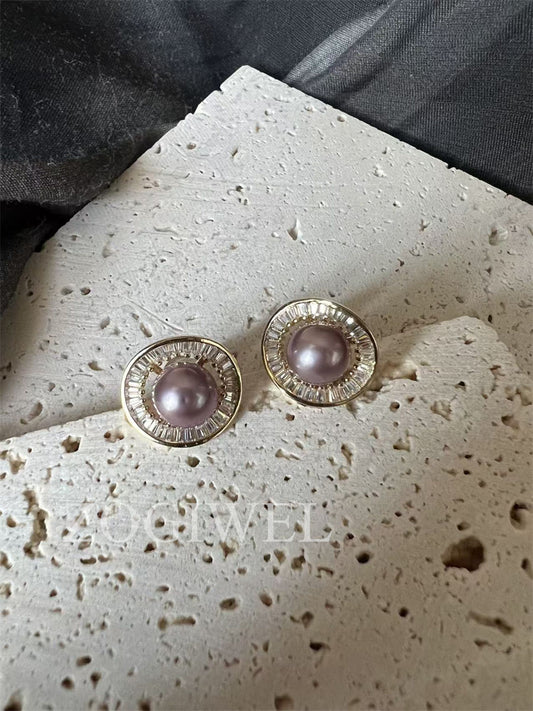 Purple Pearl Stud Earrings