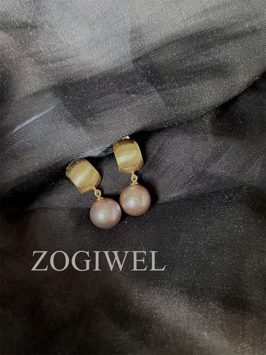 Purple Pearl Drop Gold Earrings