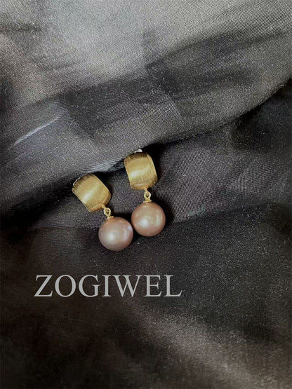 Purple Pearl Drop Gold Earrings