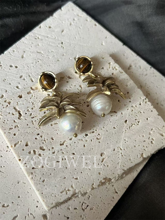 Baroque Pearl & Tiger's Eye Drop Earrings