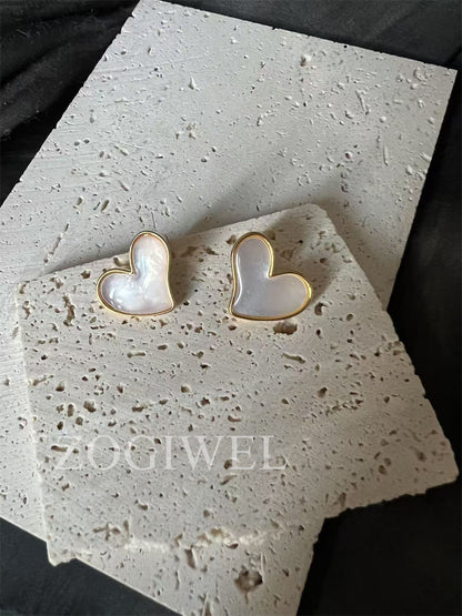 Mother of Pearl Stud Heart Earrings